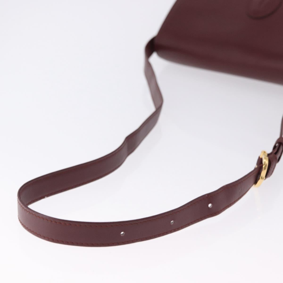 CARTIER Must Line Shoulder Bag Leather Bordeaux Gold Tone Auth ki6718A
