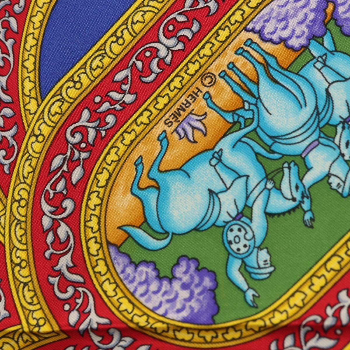 HERMES Carre 90 Scarf Silk Blue Red Auth ki6719