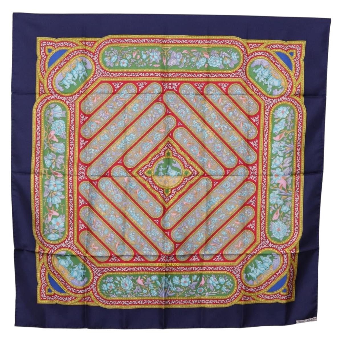HERMES Carre 90 Scarf Silk Blue Red Auth ki6719