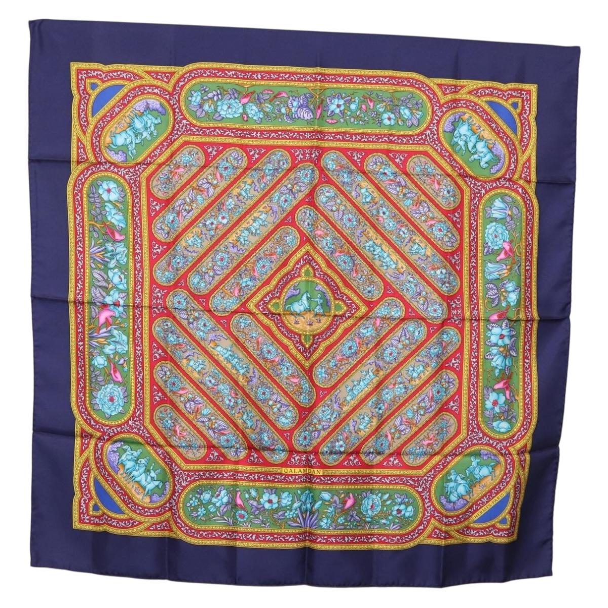 HERMES Carre 90 Scarf Silk Blue Red Auth ki6719