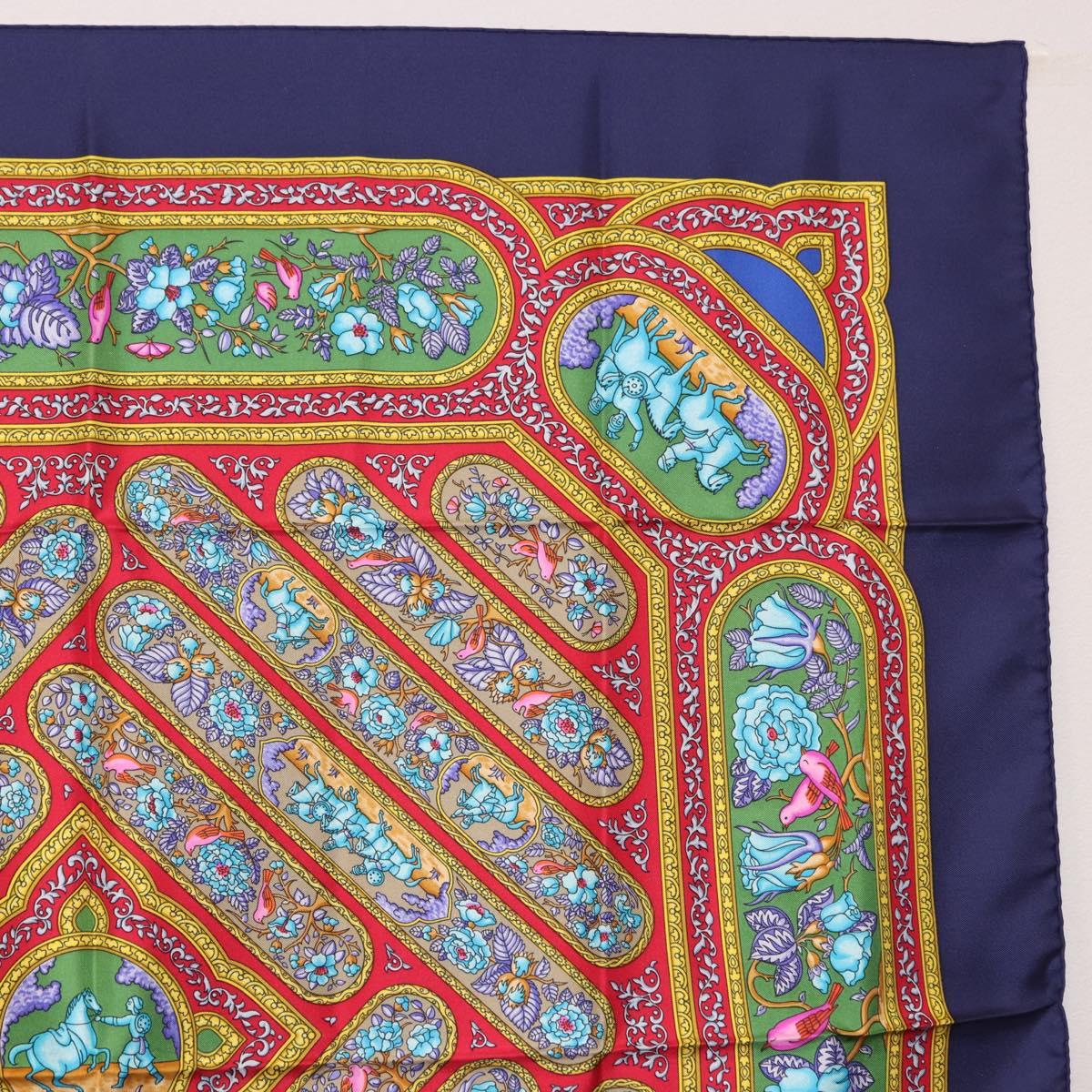 HERMES Carre 90 Scarf Silk Blue Red Auth ki6719