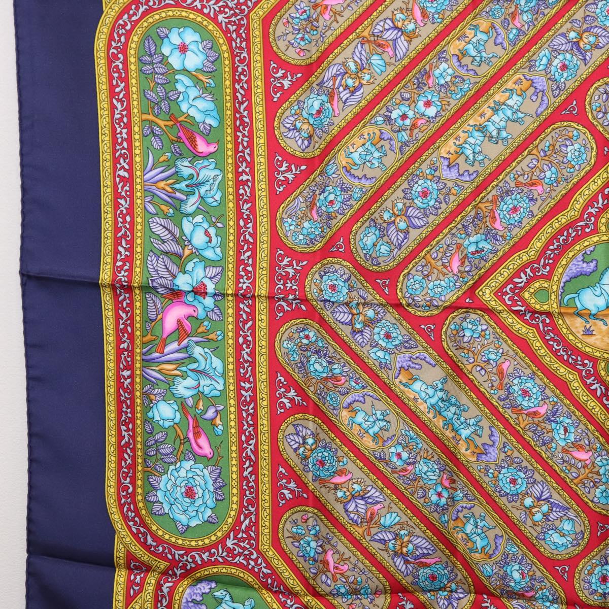 HERMES Carre 90 Scarf Silk Blue Red Auth ki6719