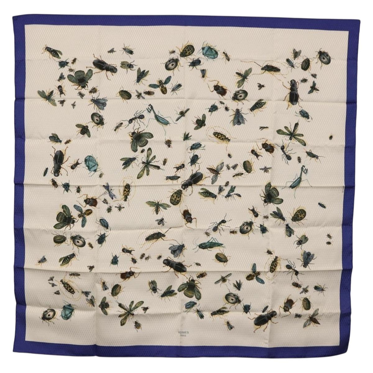 HERMES Carre 90 Scarf Silk Blue White Auth ki6720M
