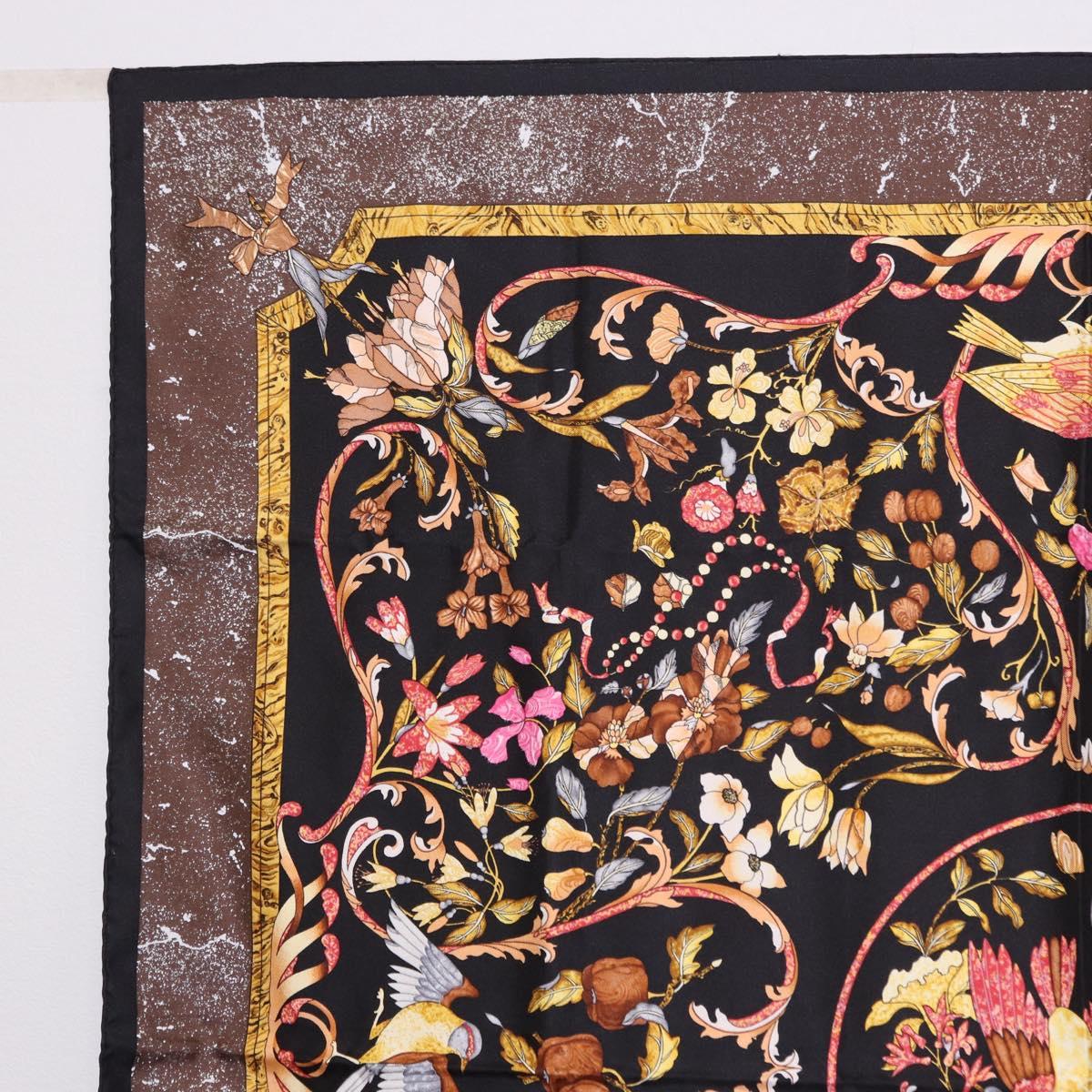 HERMES Carre 90 Scarf Silk ""PiERRES d' ORiENT et d' OCCiDENT Black Auth ki6722