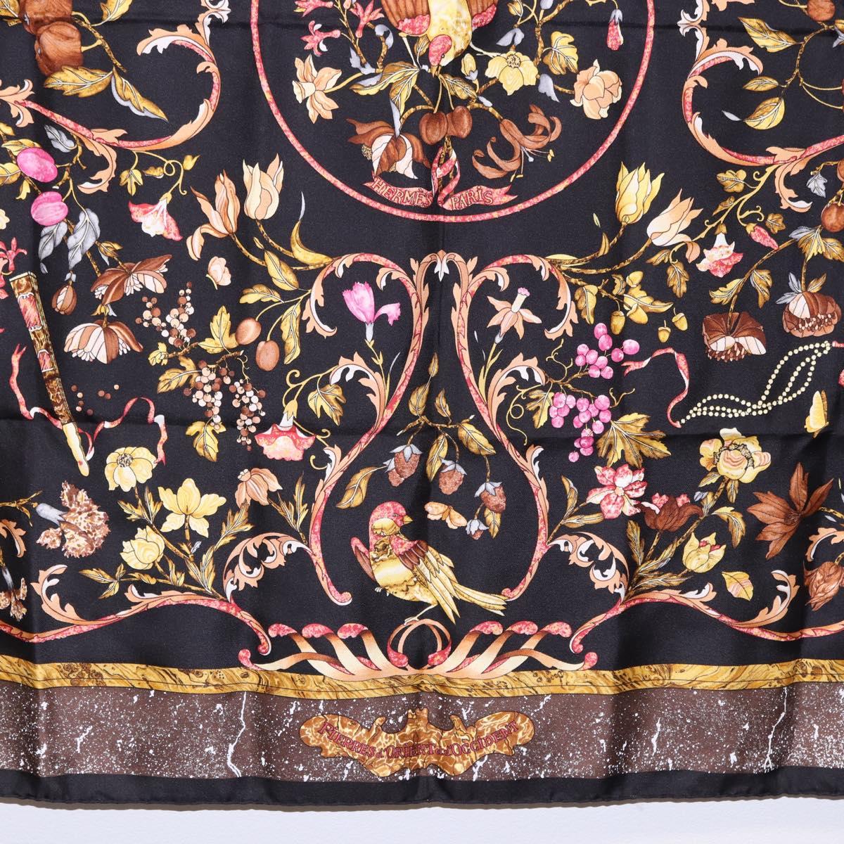 HERMES Carre 90 Scarf Silk ""PiERRES d' ORiENT et d' OCCiDENT Black Auth ki6722