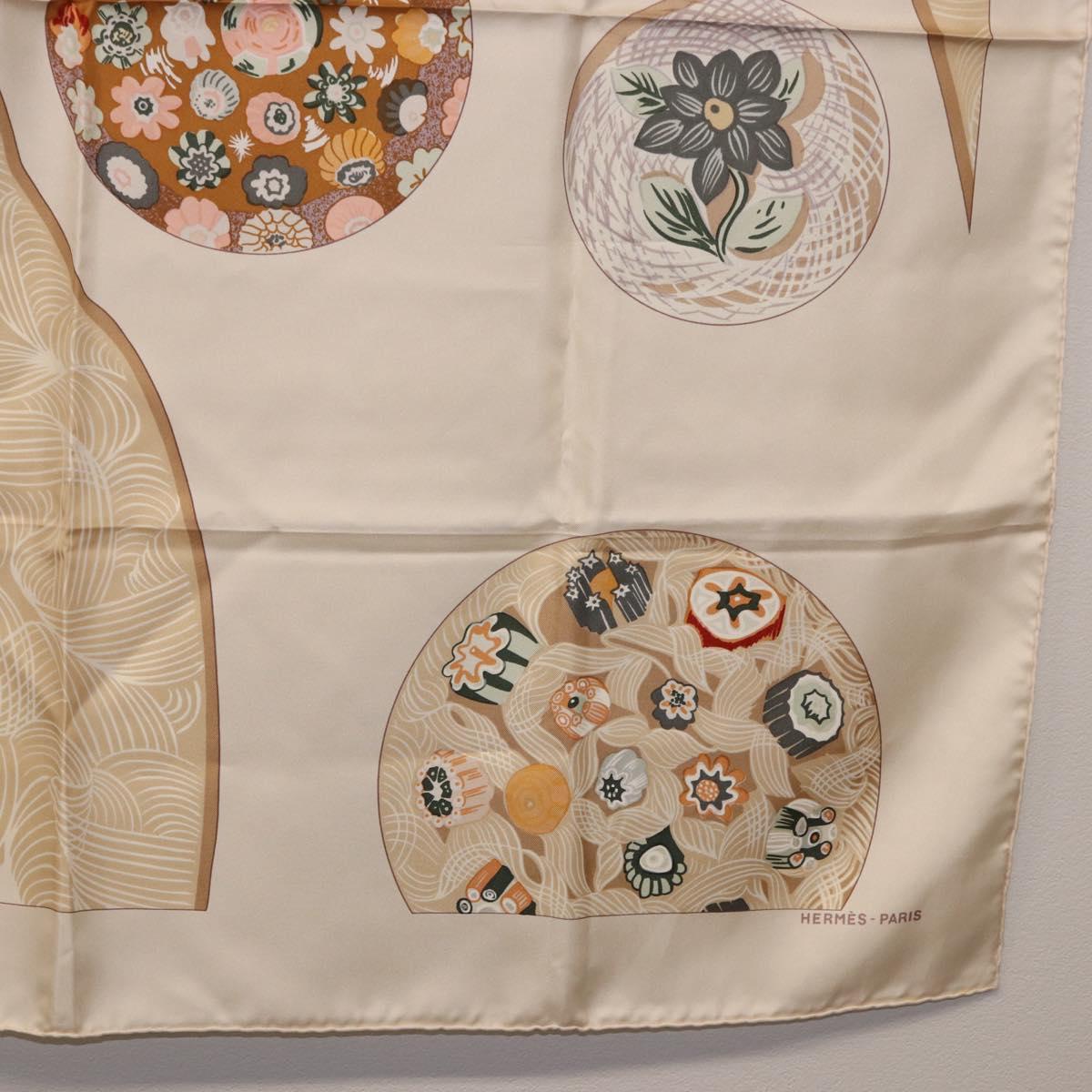 HERMES Carre 90 Scarf Silk Beige Auth ki6723M