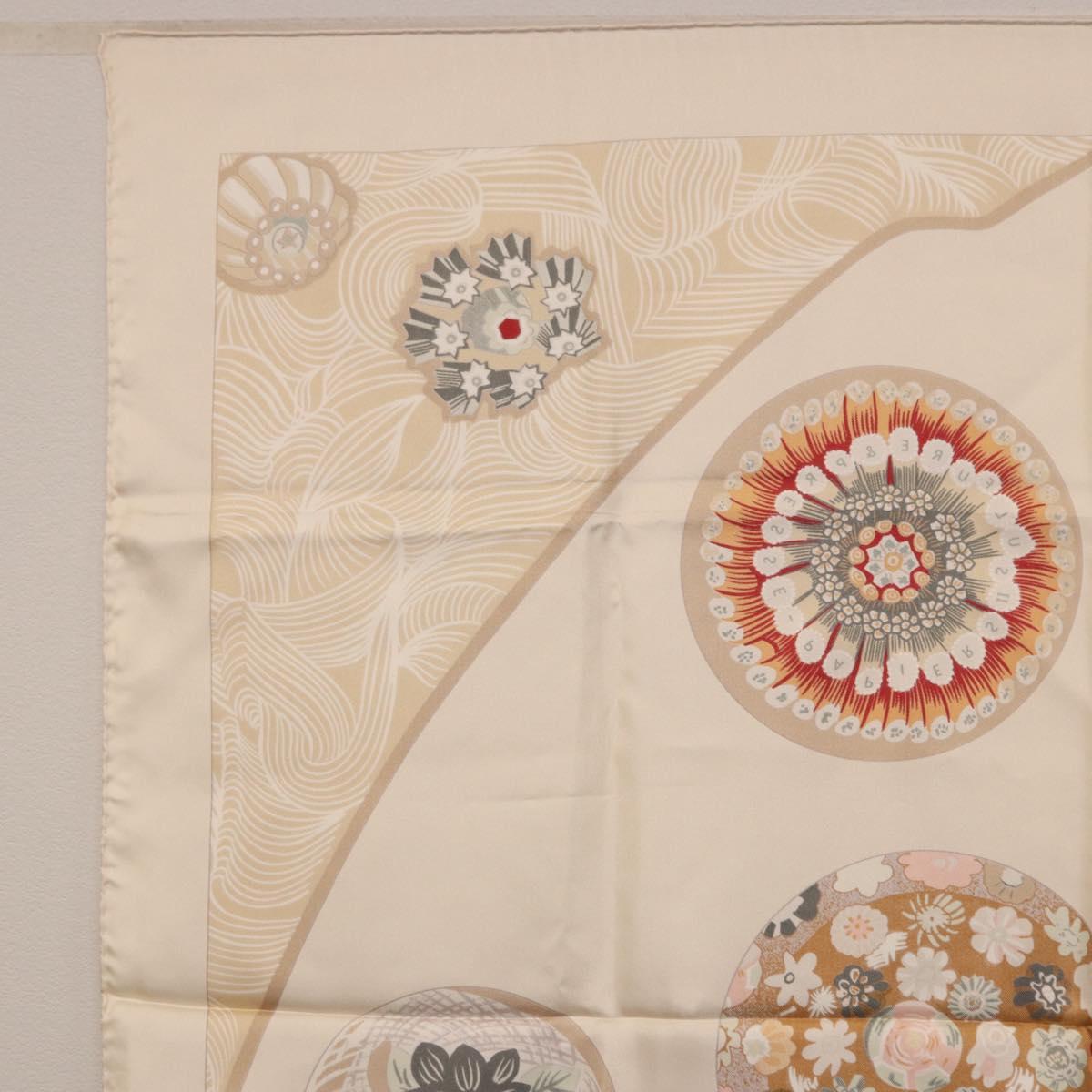 HERMES Carre 90 Scarf Silk Beige Auth ki6723M