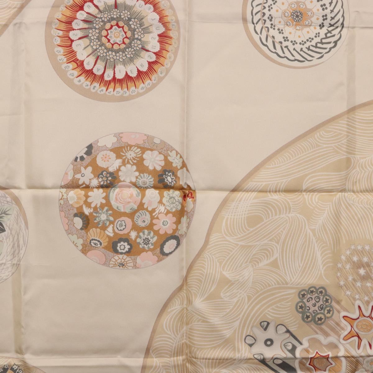 HERMES Carre 90 Scarf Silk Beige Auth ki6723M