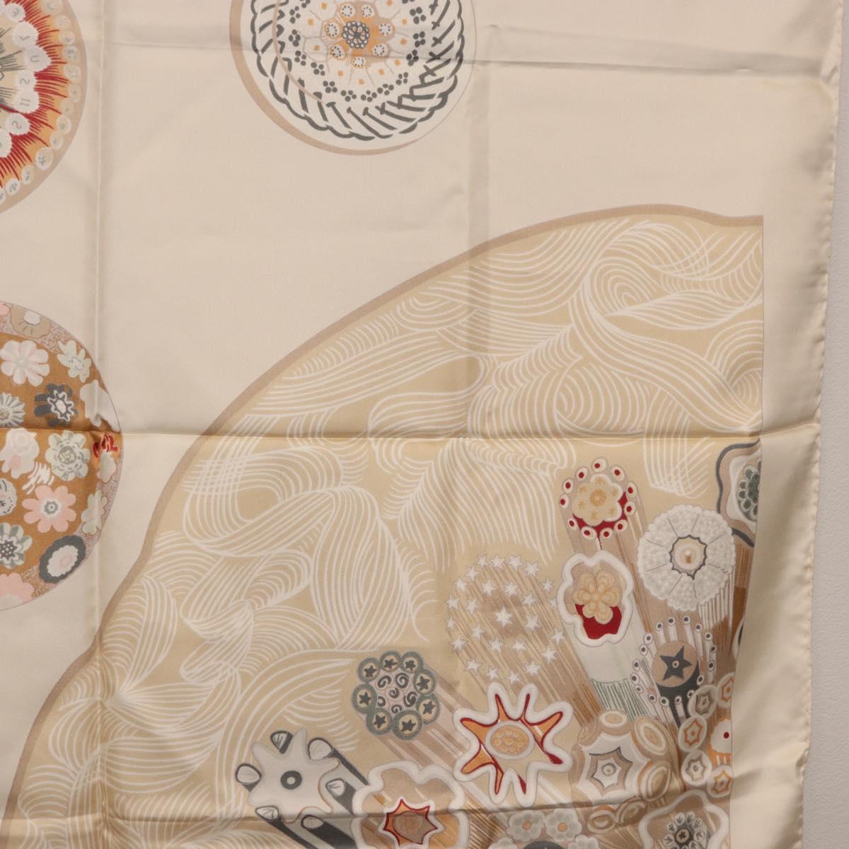 HERMES Carre 90 Scarf Silk Beige Auth ki6723M