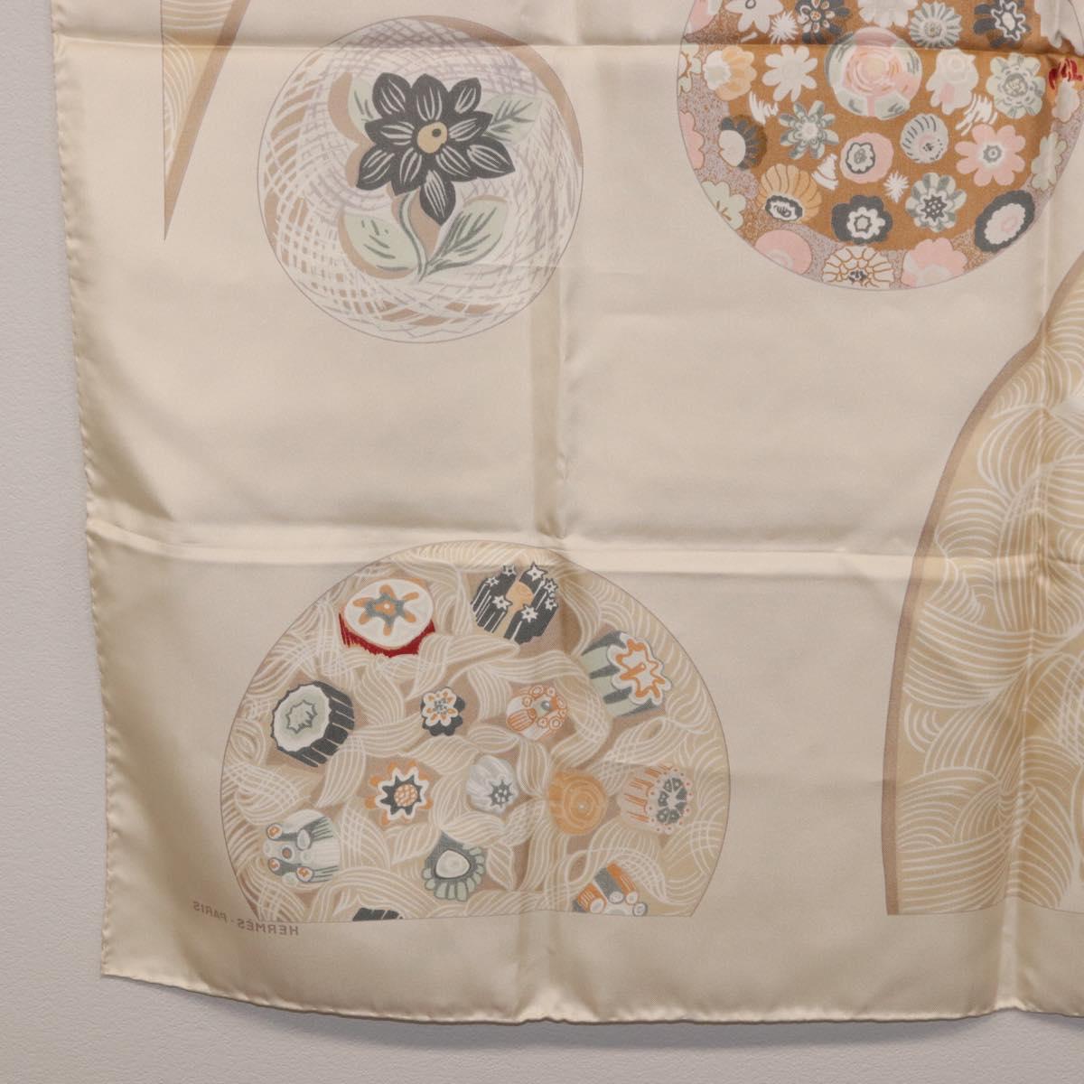 HERMES Carre 90 Scarf Silk Beige Auth ki6723M
