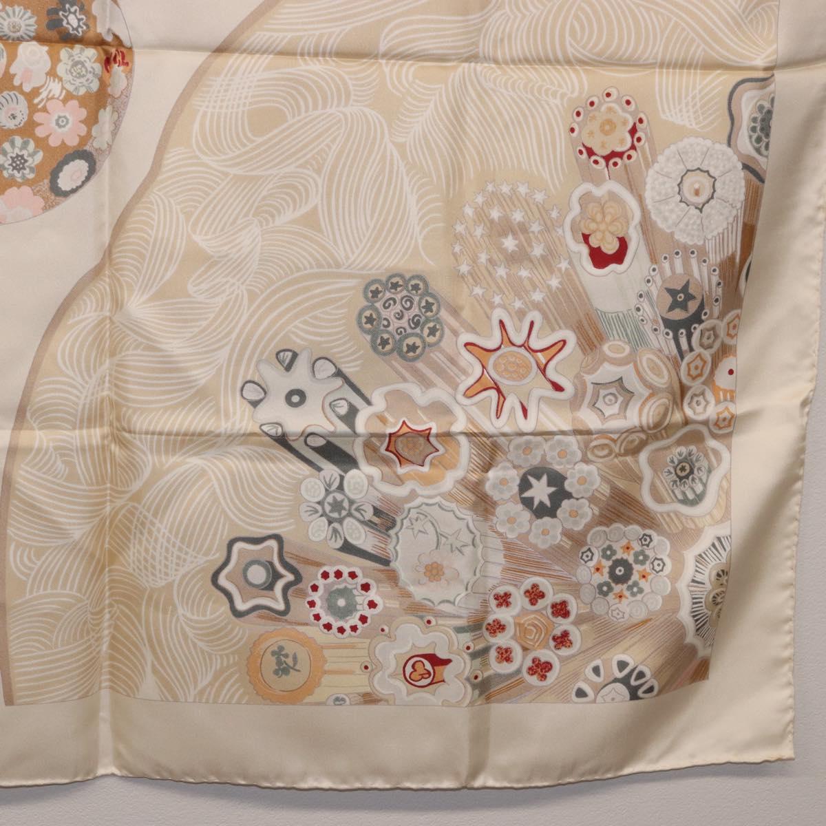 HERMES Carre 90 Scarf Silk Beige Auth ki6723M