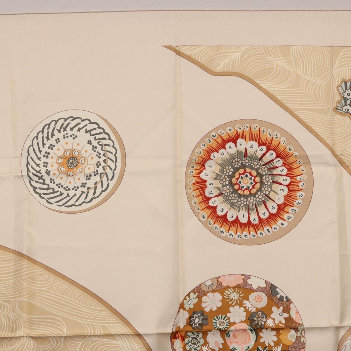 HERMES Carre 90 Scarf Silk Beige Auth ki6723M