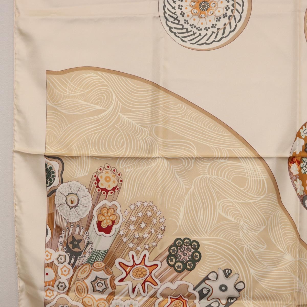 HERMES Carre 90 Scarf Silk Beige Auth ki6723M