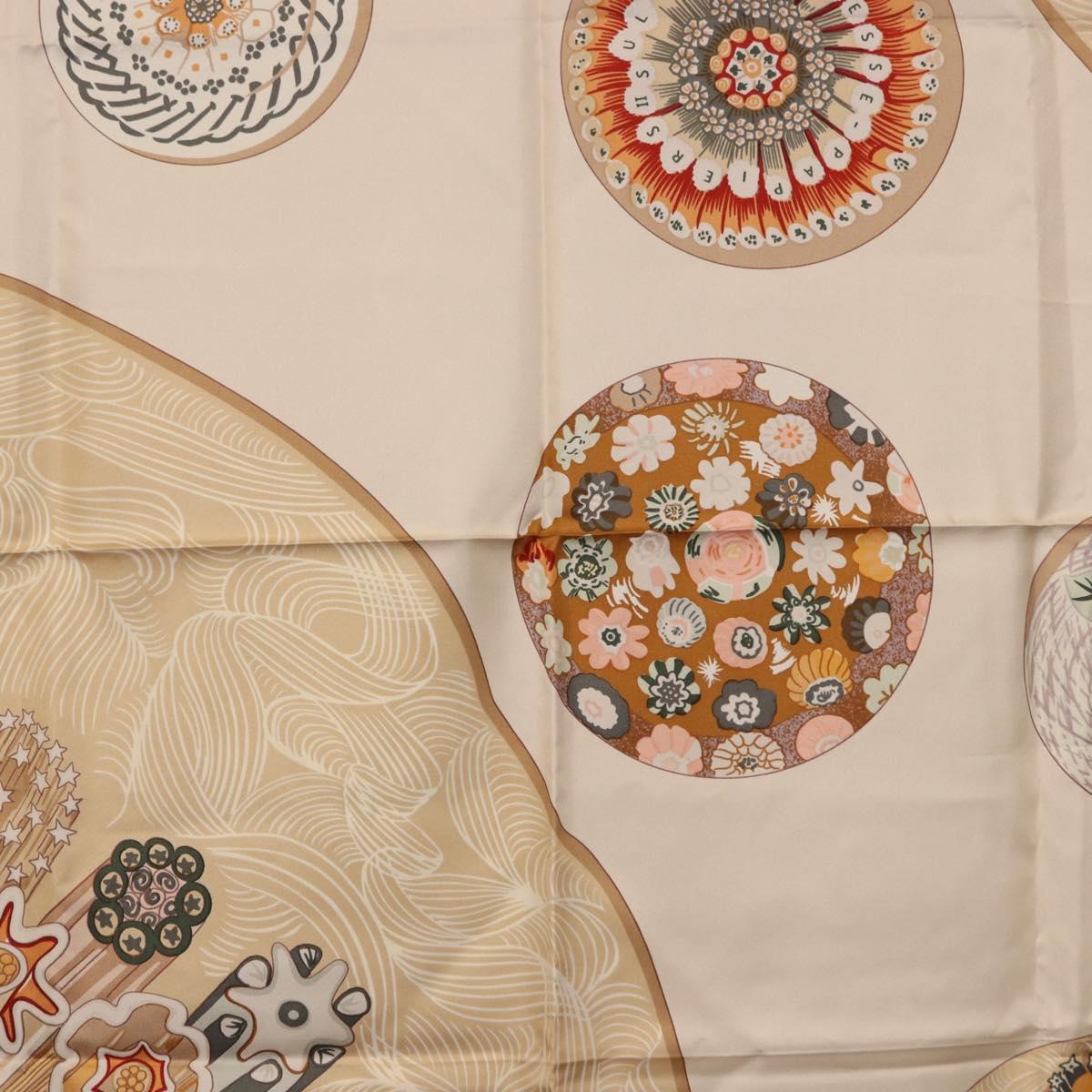 HERMES Carre 90 Scarf Silk Beige Auth ki6723M
