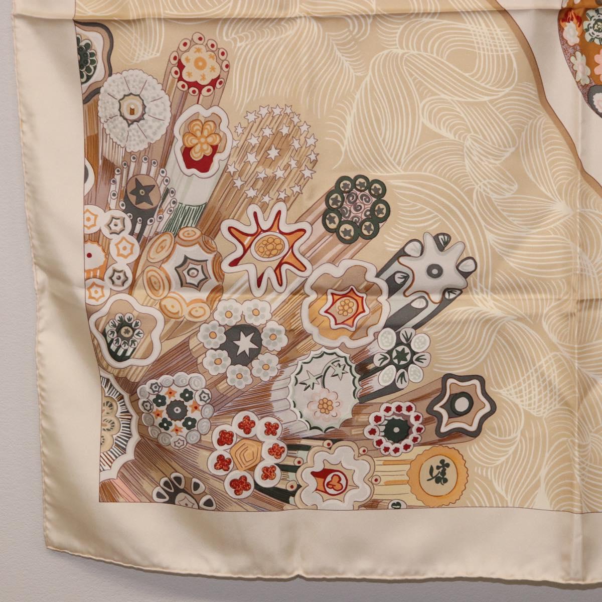HERMES Carre 90 Scarf Silk Beige Auth ki6723M