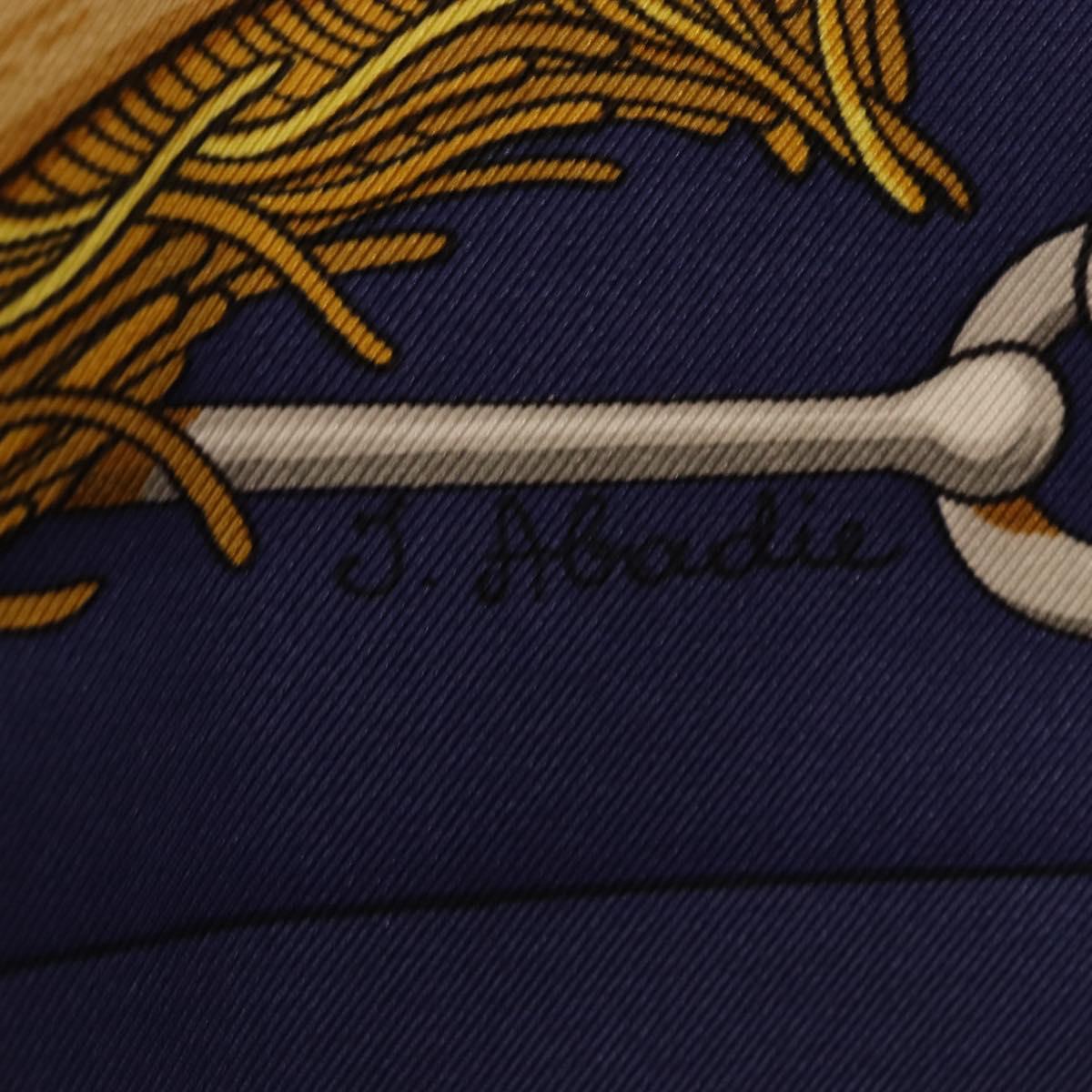 HERMES Carre 90 Scarf Silk ""Cliquetis"" Blue Gold Auth ki6724