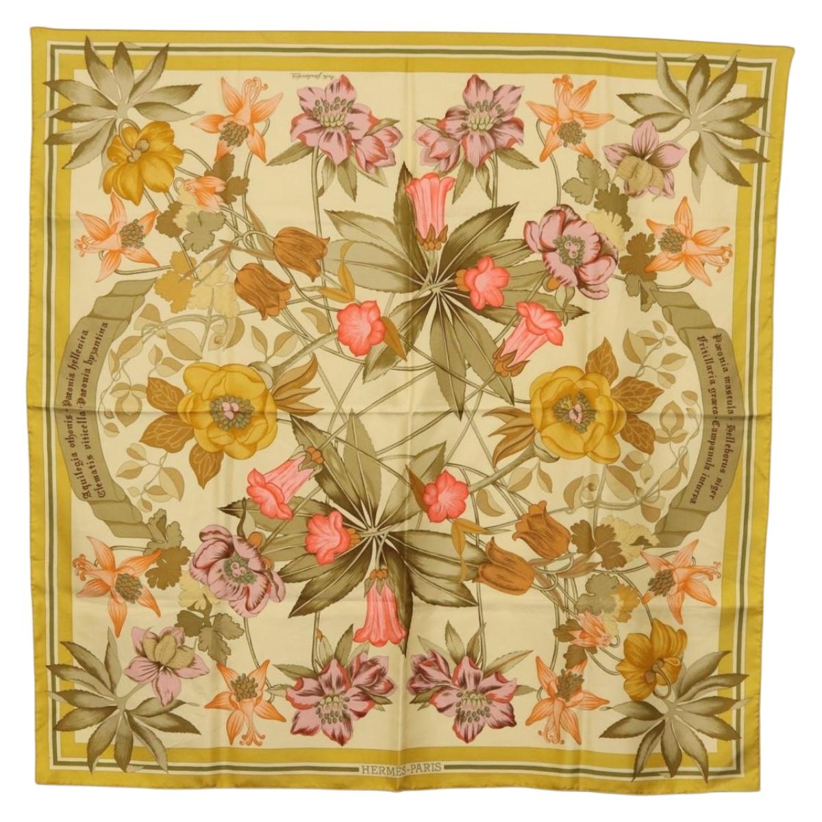 HERMES Carre 90 Scarf Silk Yellow Auth ki6725