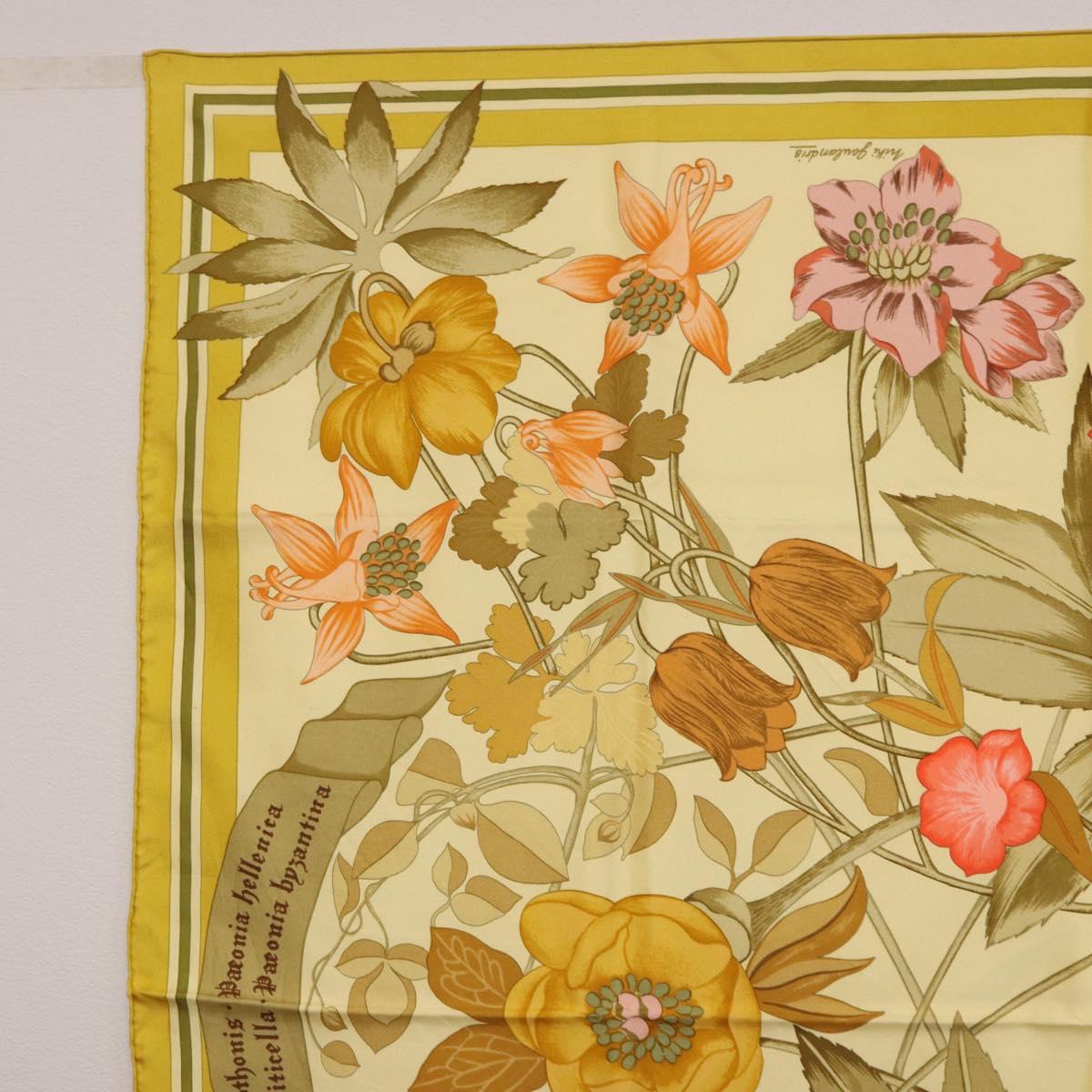 HERMES Carre 90 Scarf Silk Yellow Auth ki6725