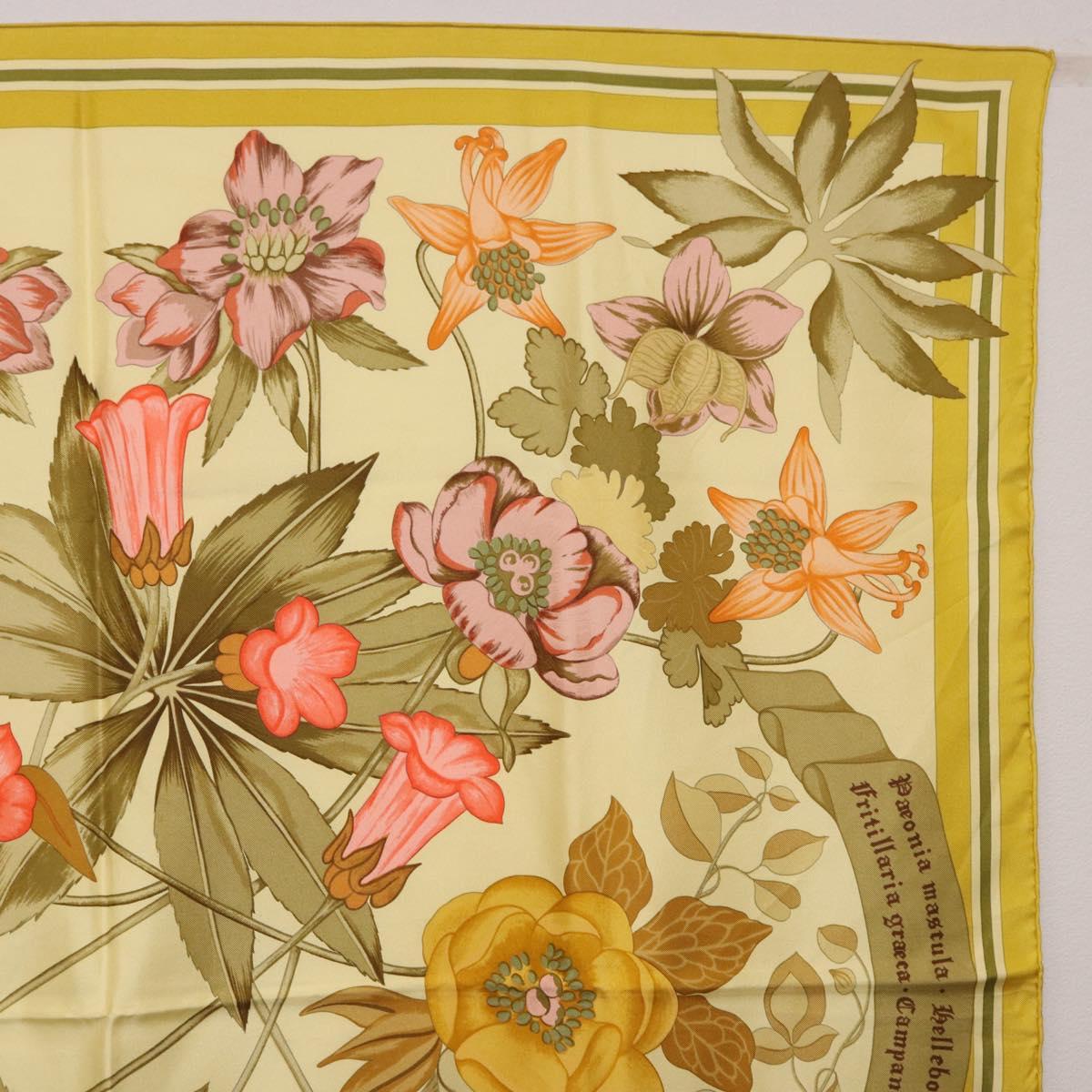 HERMES Carre 90 Scarf Silk Yellow Auth ki6725