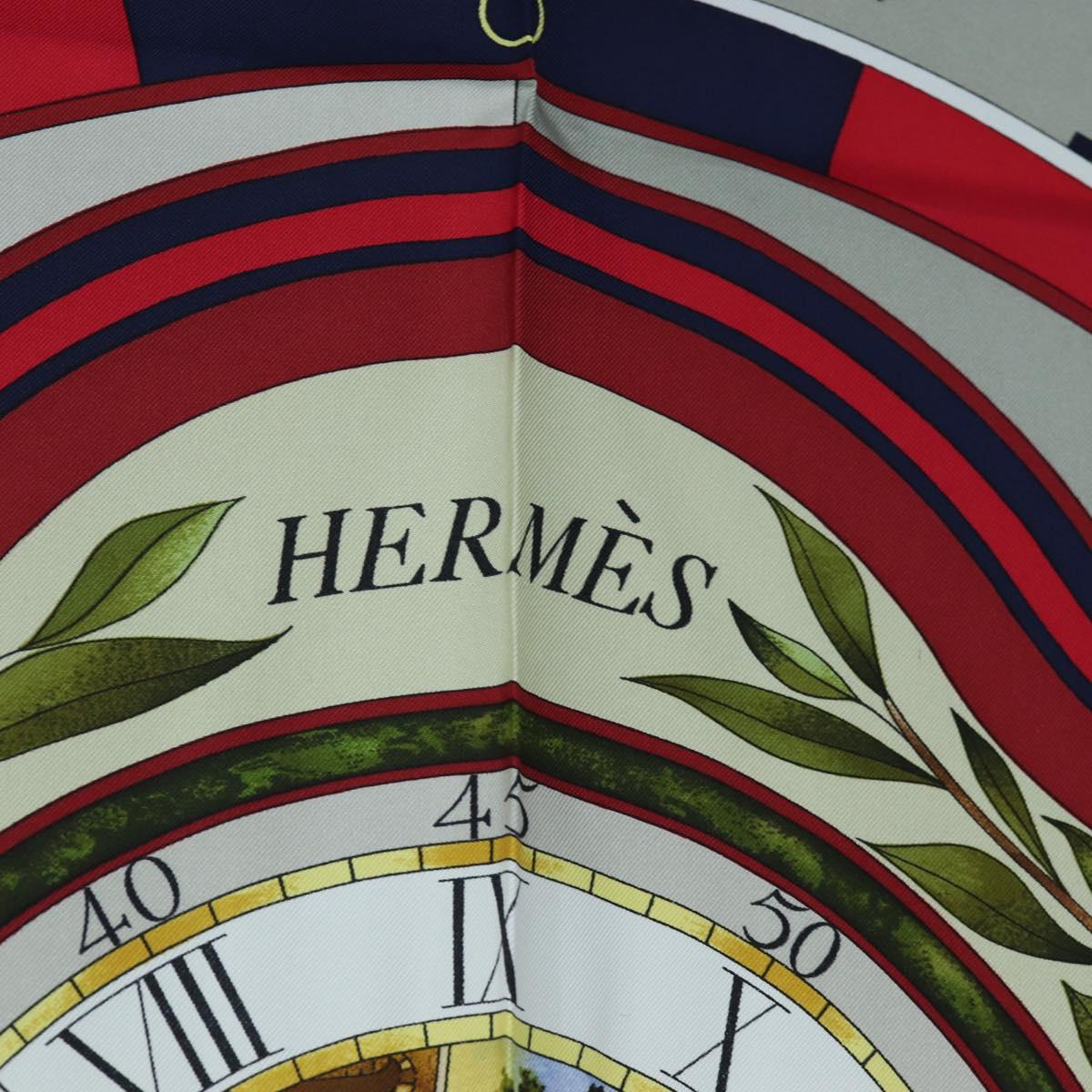 HERMES Carre 90 Scarf Silk ""la ronde des heures"" Navy White Auth ki6727M