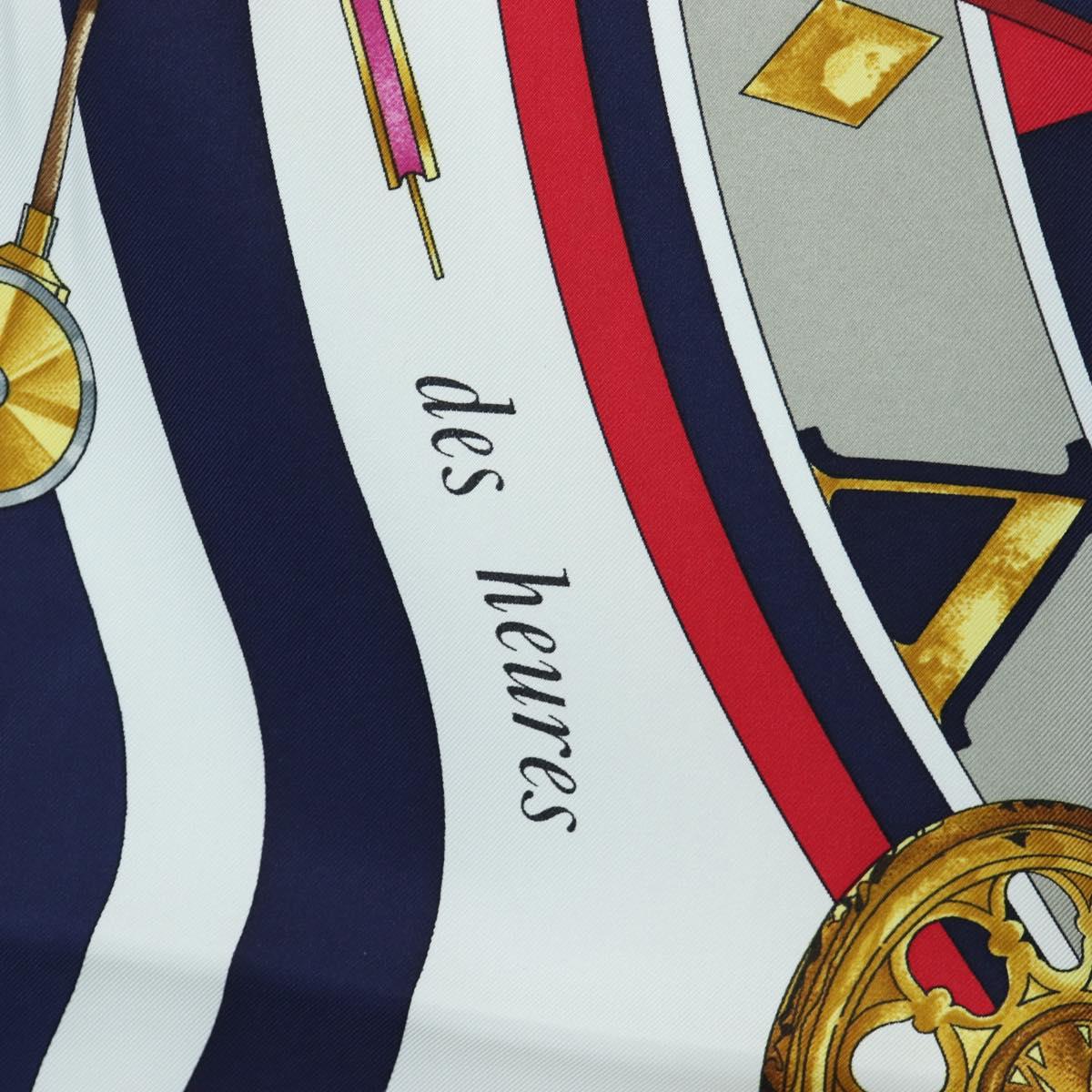 HERMES Carre 90 Scarf Silk ""la ronde des heures"" Navy White Auth ki6727M