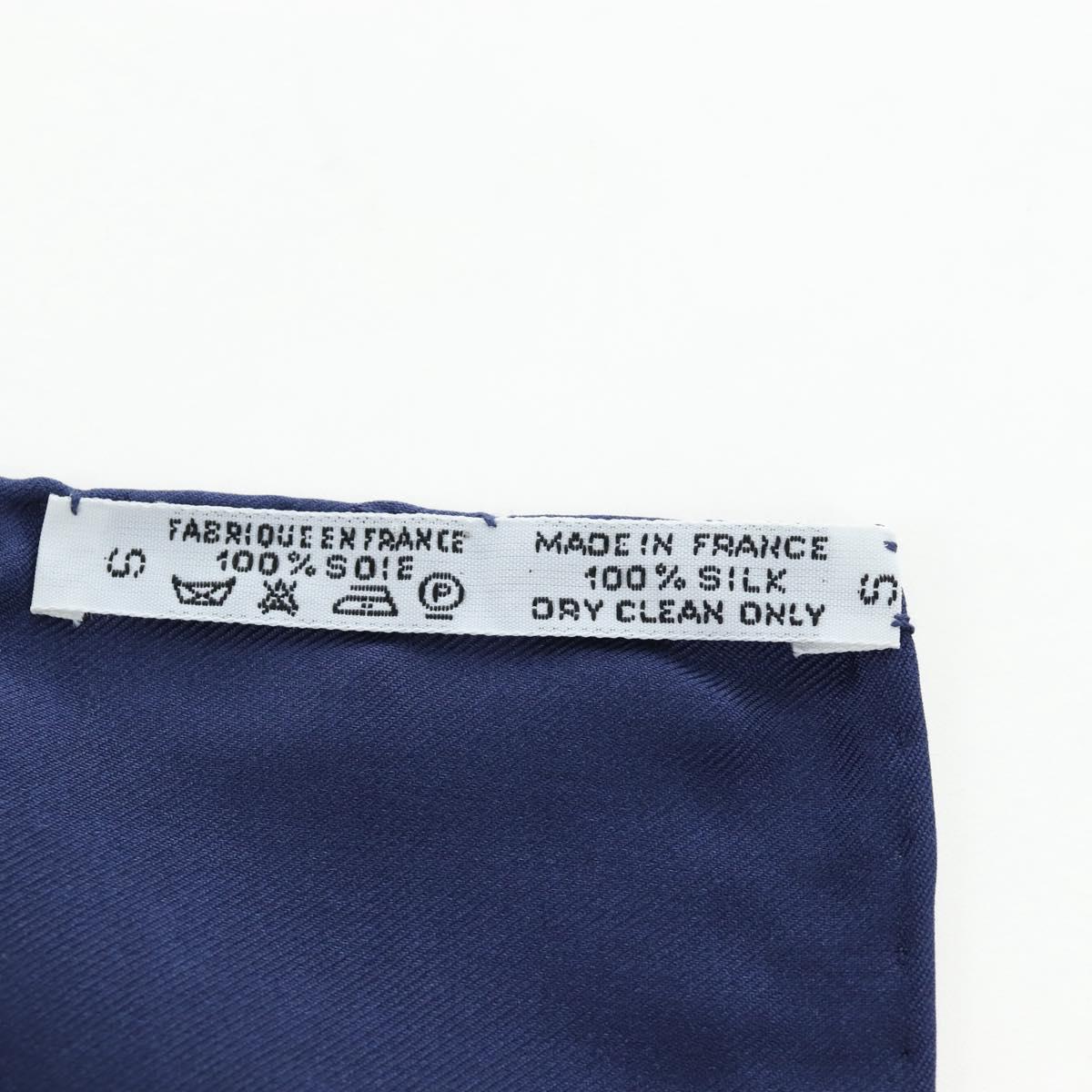 HERMES Carre 90 Scarf Silk ""la ronde des heures"" Navy White Auth ki6727M
