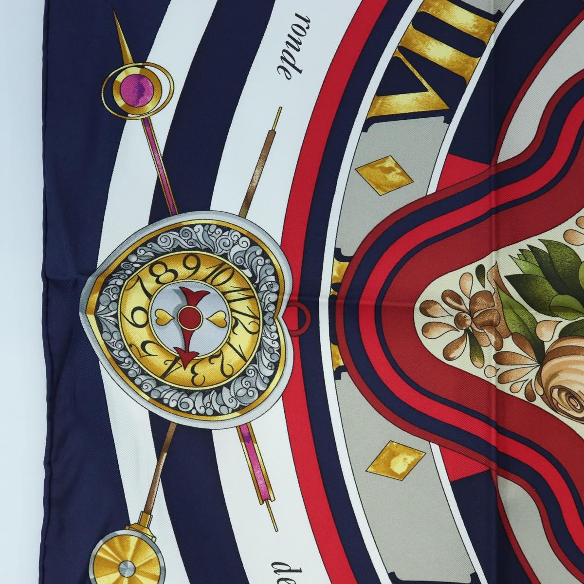 HERMES Carre 90 Scarf Silk ""la ronde des heures"" Navy White Auth ki6727M