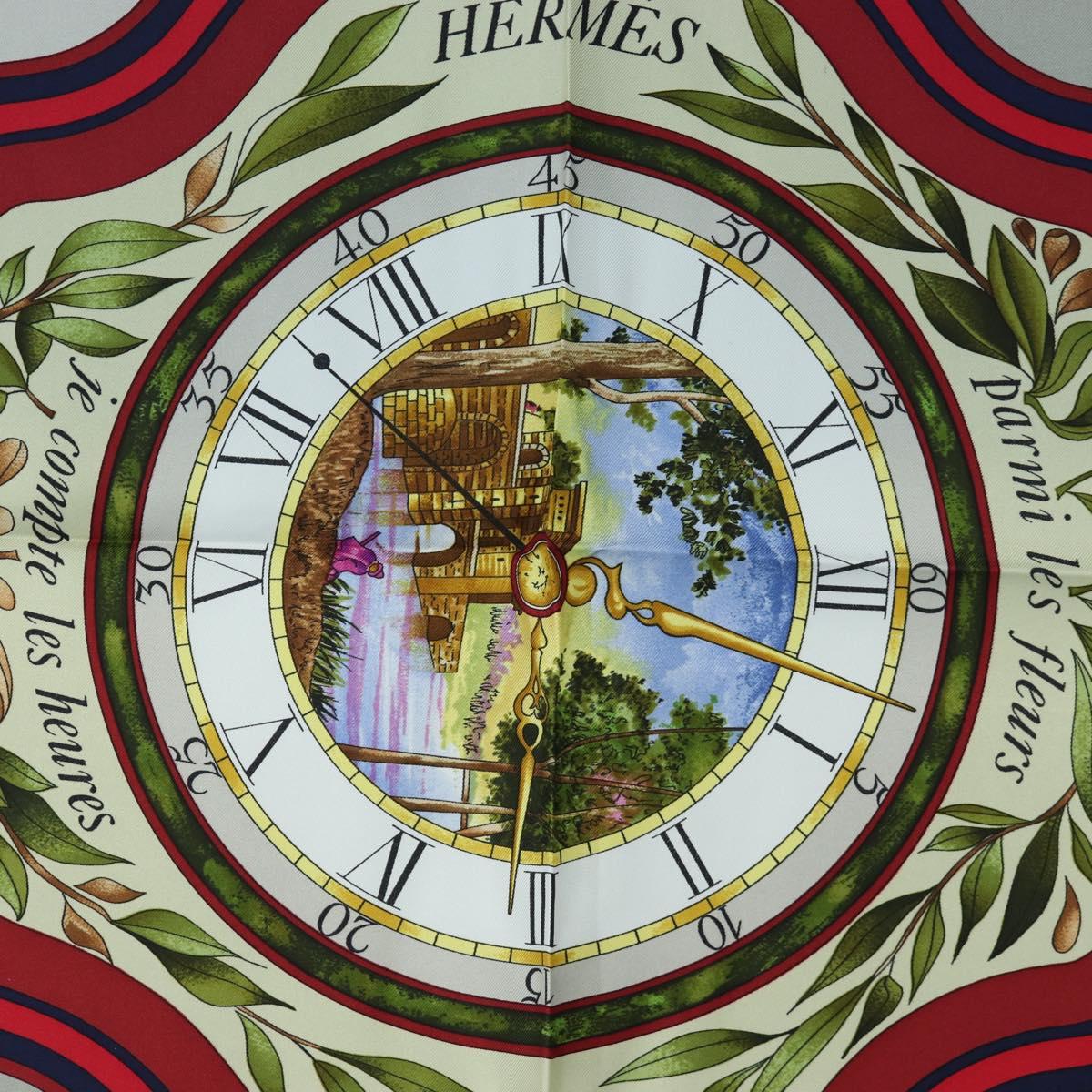 HERMES Carre 90 Scarf Silk ""la ronde des heures"" Navy White Auth ki6727M