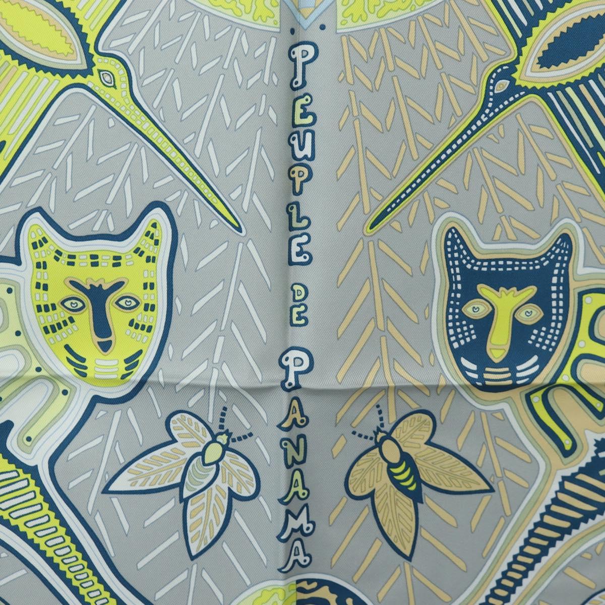 HERMES Carre 90 Scarf Silk ”LEGENDE KUNA PEUPLE DE PANAMA"" Blue Auth ki6728M