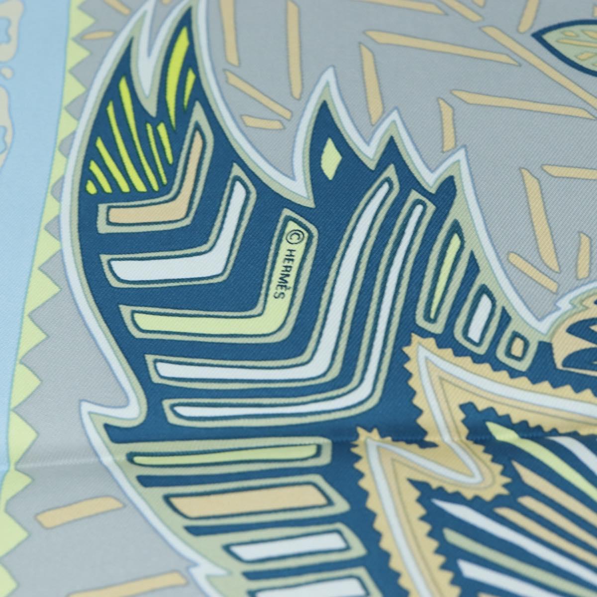 HERMES Carre 90 Scarf Silk ”LEGENDE KUNA PEUPLE DE PANAMA"" Blue Auth ki6728M