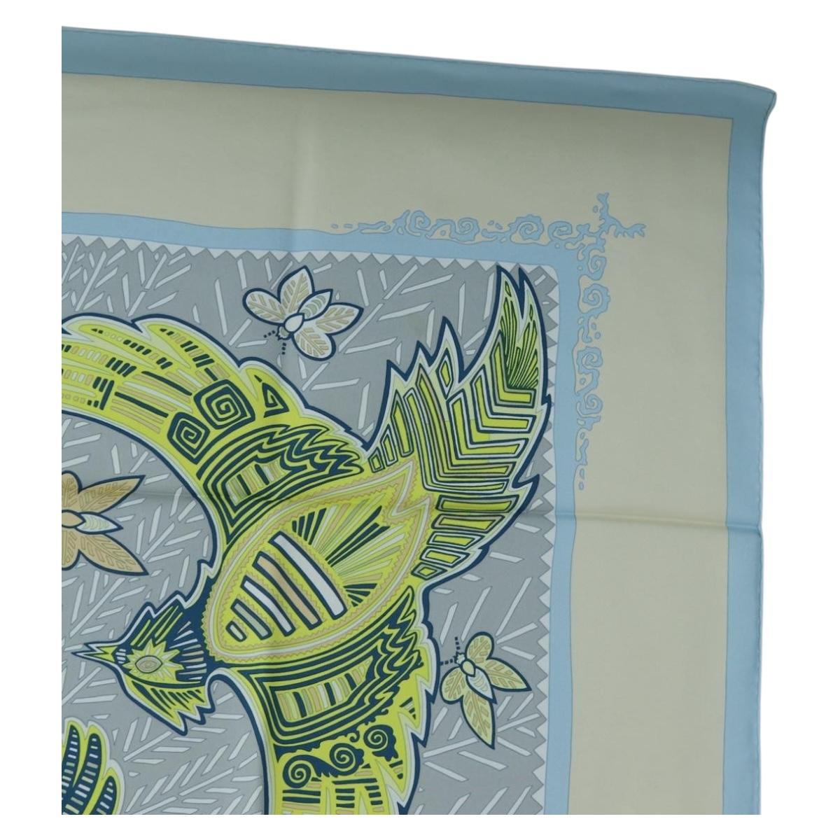 HERMES Carre 90 Scarf Silk ”LEGENDE KUNA PEUPLE DE PANAMA"" Blue Auth ki6728M