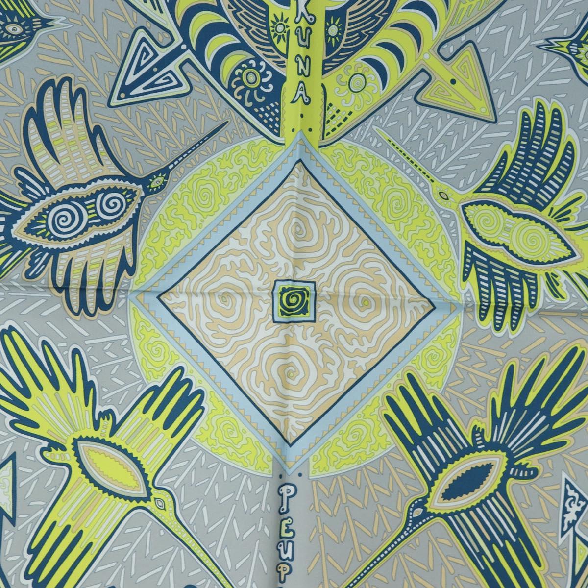 HERMES Carre 90 Scarf Silk ”LEGENDE KUNA PEUPLE DE PANAMA"" Blue Auth ki6728M