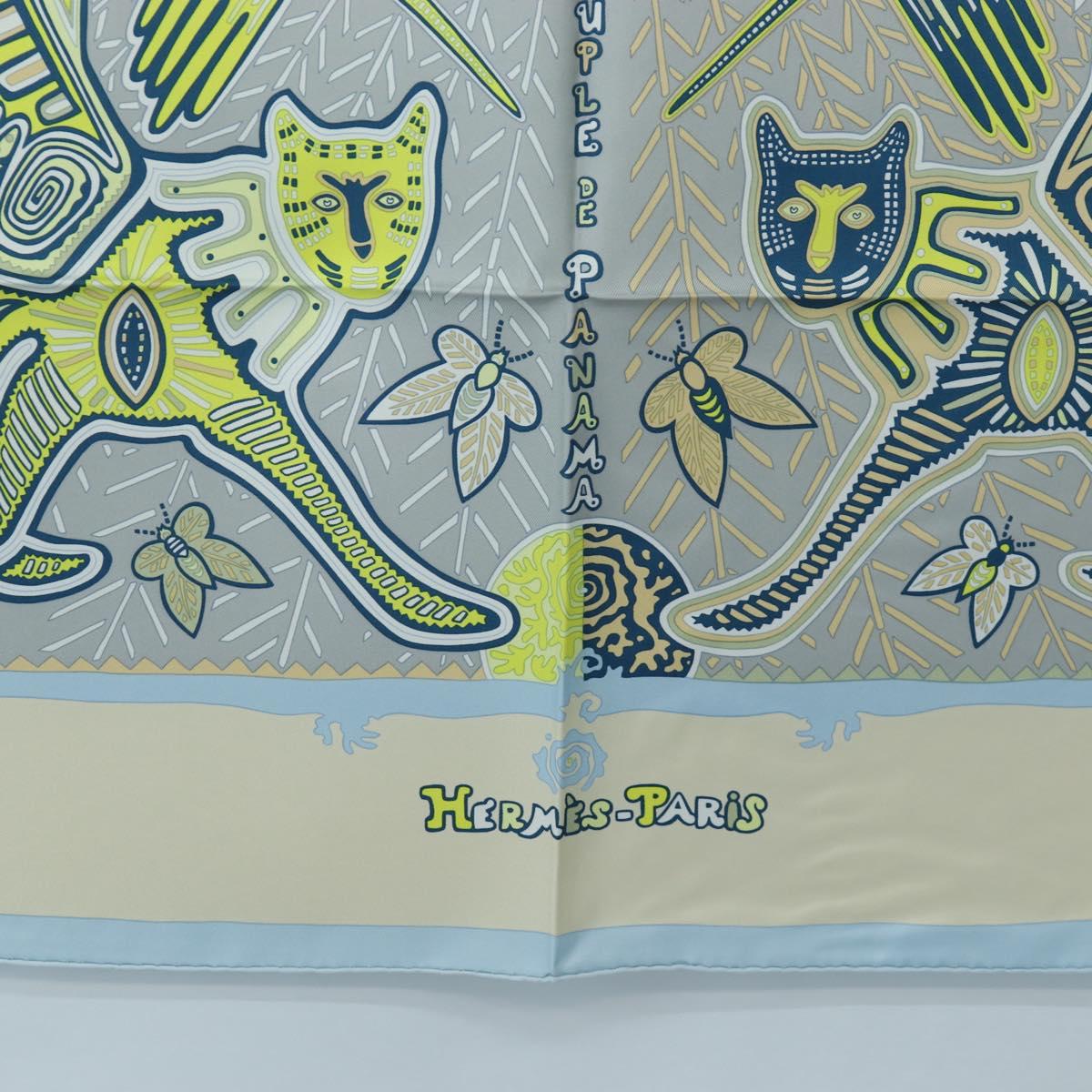 HERMES Carre 90 Scarf Silk ”LEGENDE KUNA PEUPLE DE PANAMA"" Blue Auth ki6728M