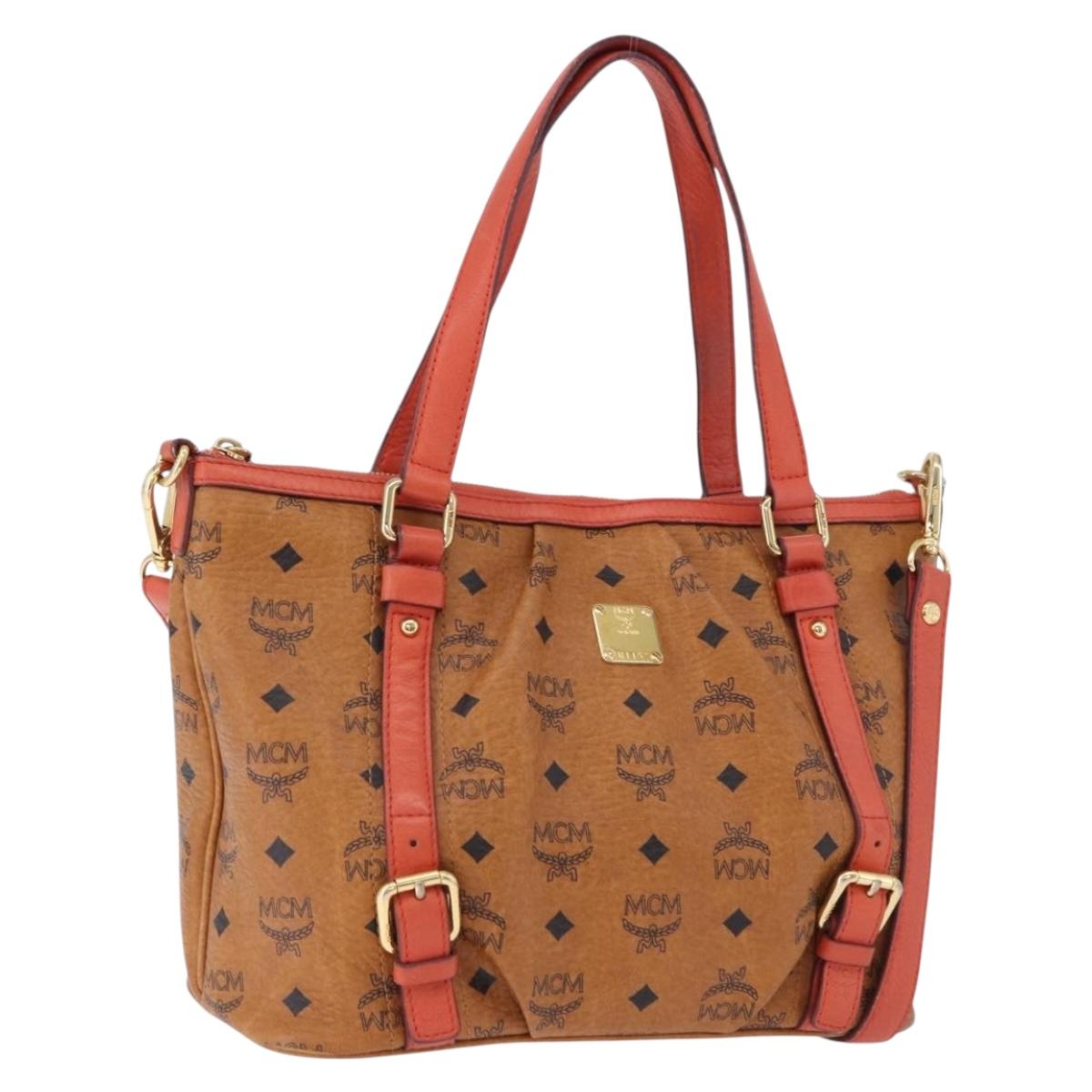 MCM Vicetos Tote Bag PVC Leather 2way Brown Gold Tone Auth ki6729A