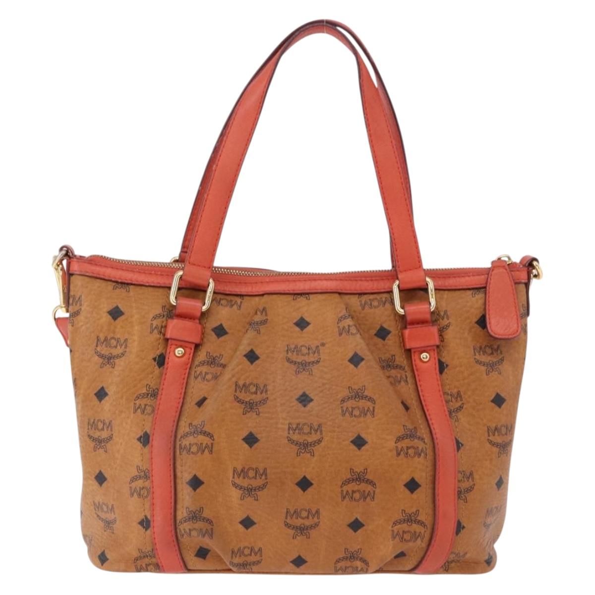 MCM Vicetos Tote Bag PVC Leather 2way Brown Gold Tone Auth ki6729A