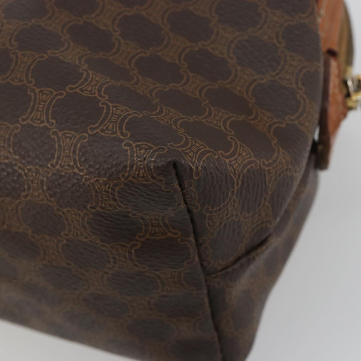 CELINE Macadam Pouch PVC Leather Brown Gold Tone Auth ki6733