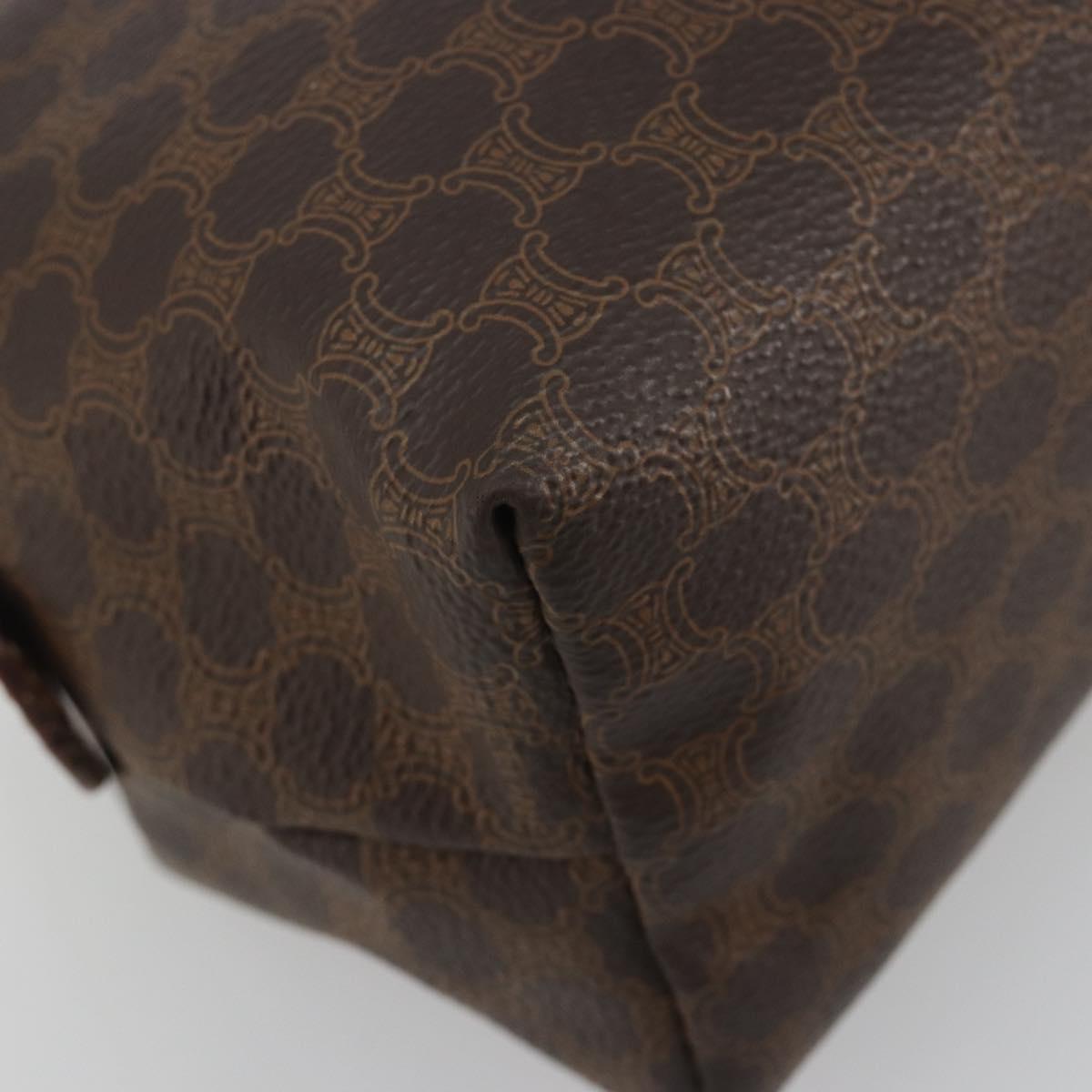 CELINE Macadam Pouch PVC Leather Brown Gold Tone Auth ki6733
