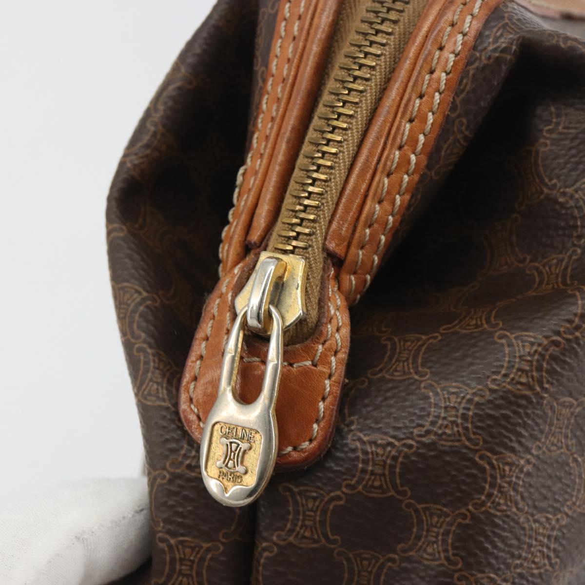 CELINE Macadam Pouch PVC Leather Brown Gold Tone Auth ki6733