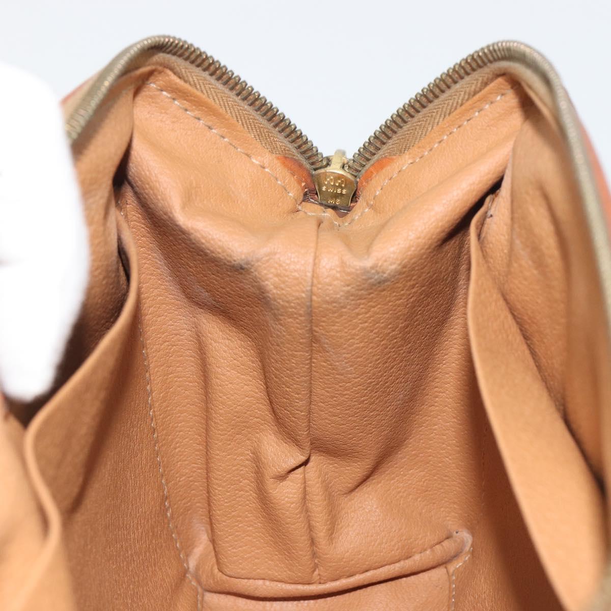 CELINE Macadam Pouch PVC Leather Brown Gold Tone Auth ki6733