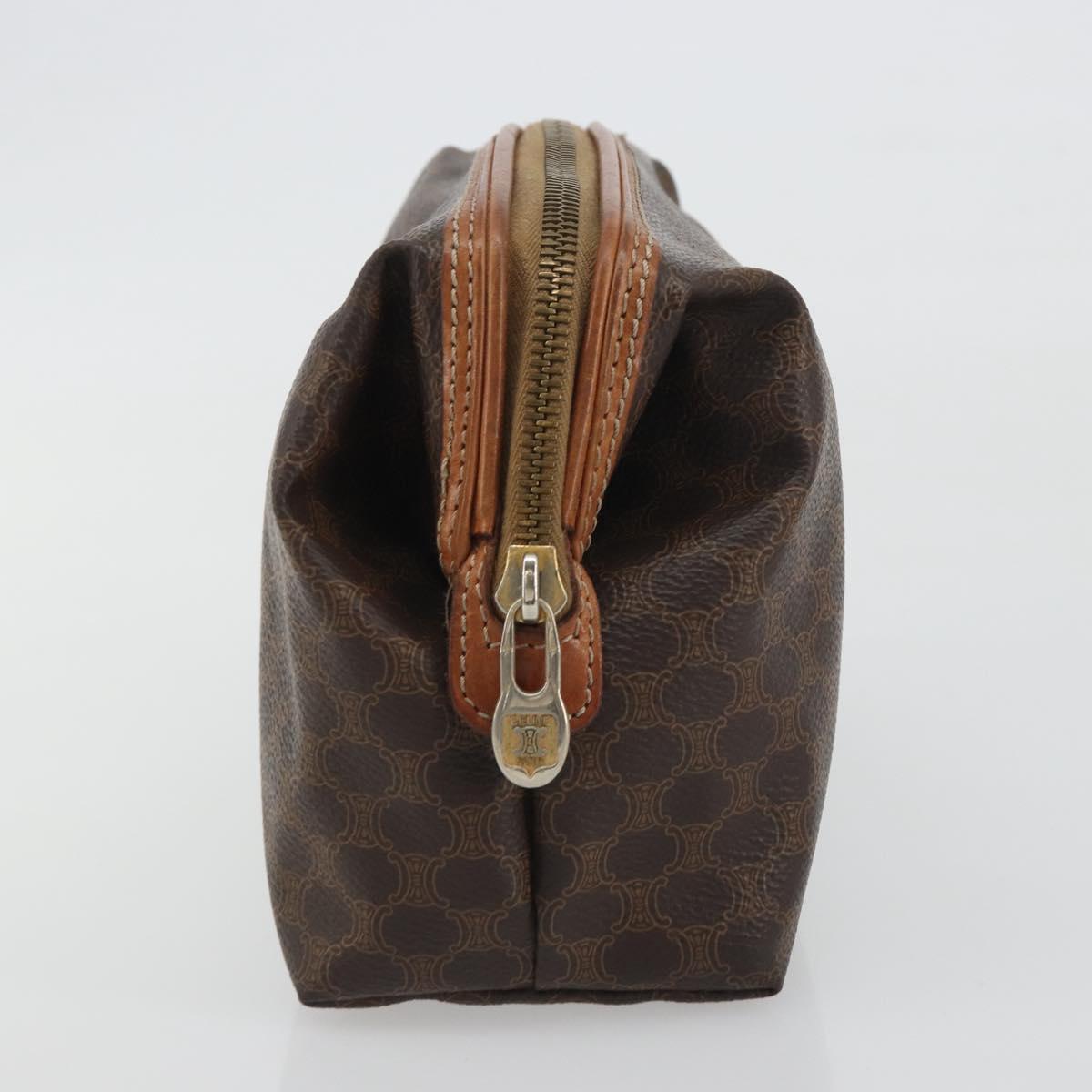 CELINE Macadam Pouch PVC Leather Brown Gold Tone Auth ki6733