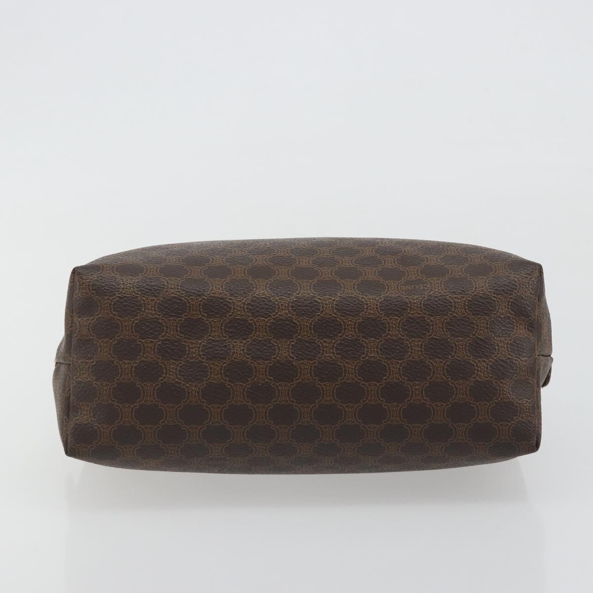 CELINE Macadam Pouch PVC Leather Brown Gold Tone Auth ki6733