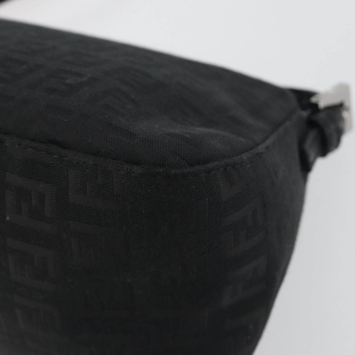 FENDI Zucchino Canvas Mamma Baguette Shoulder Bag Black Silver Auth ki6734M