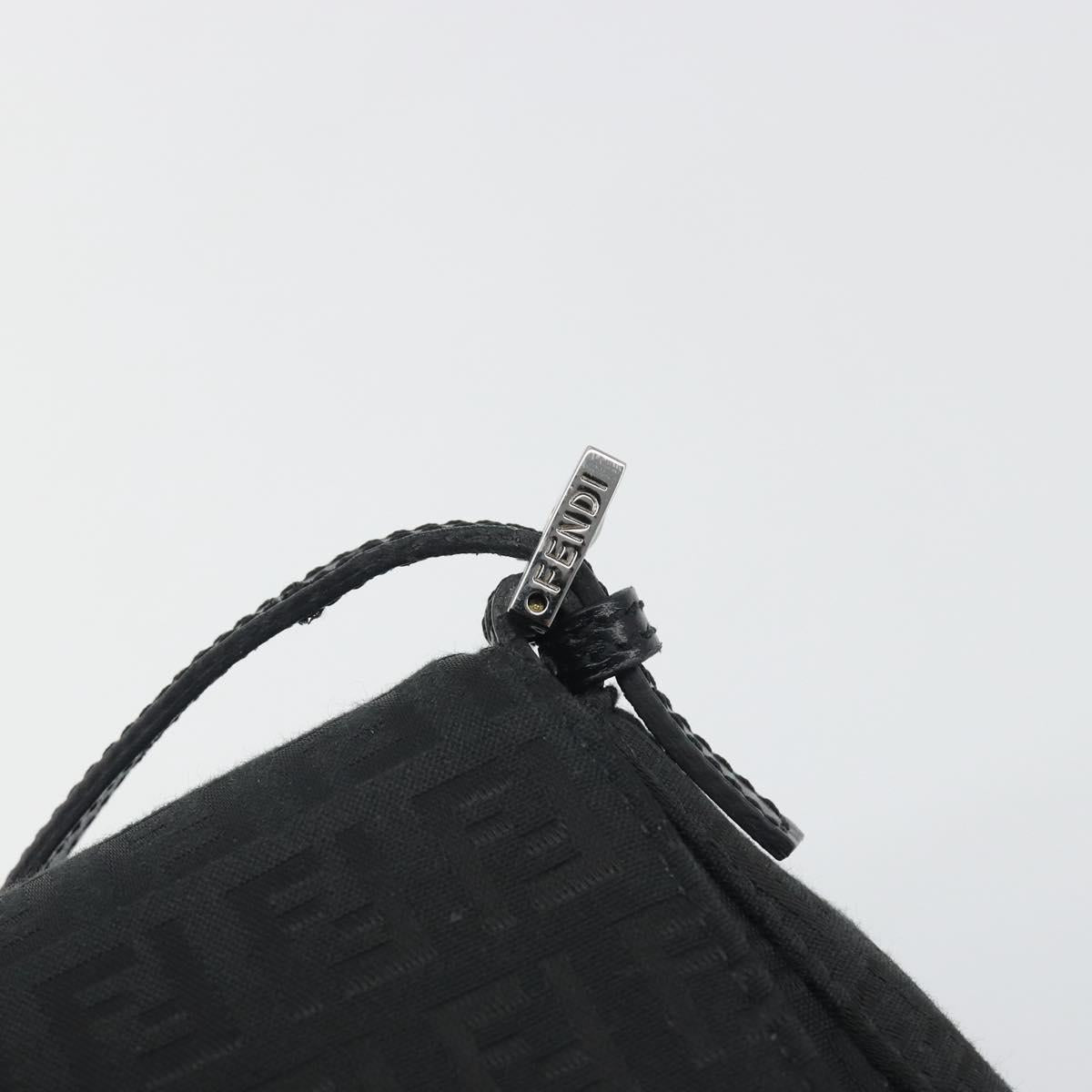 FENDI Zucchino Canvas Mamma Baguette Shoulder Bag Black Silver Auth ki6734M