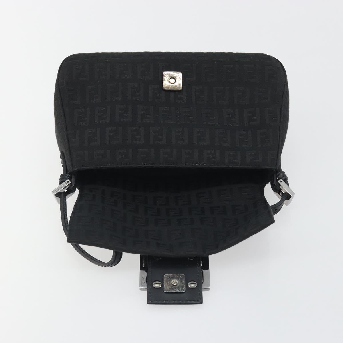 FENDI Zucchino Canvas Mamma Baguette Shoulder Bag Black Silver Auth ki6734M