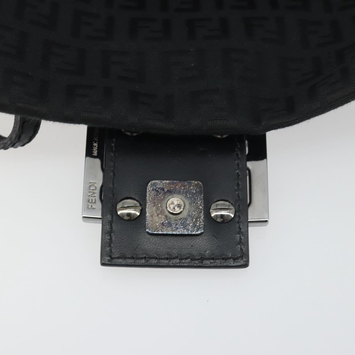 FENDI Zucchino Canvas Mamma Baguette Shoulder Bag Black Silver Auth ki6734M