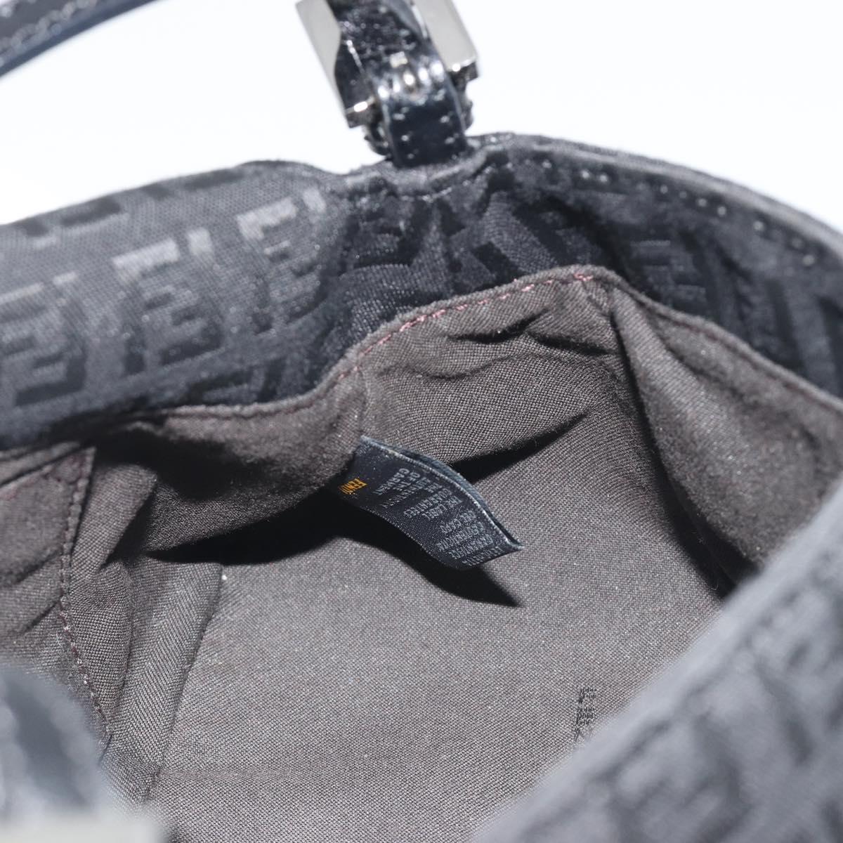 FENDI Zucchino Canvas Mamma Baguette Shoulder Bag Black Silver Auth ki6734M