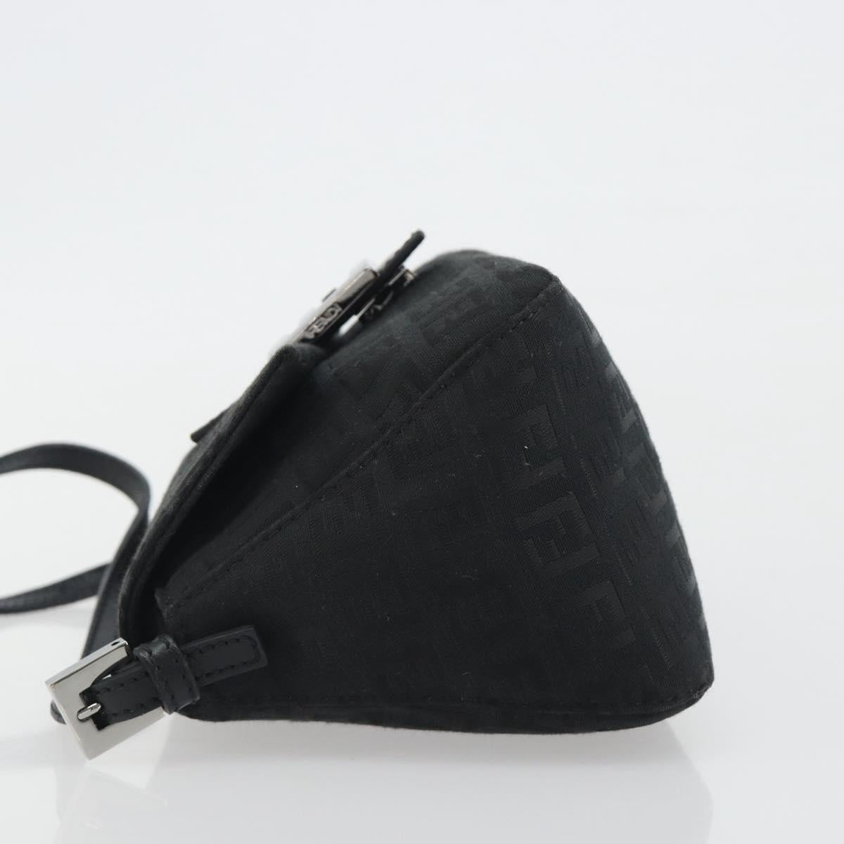 FENDI Zucchino Canvas Mamma Baguette Shoulder Bag Black Silver Auth ki6734M