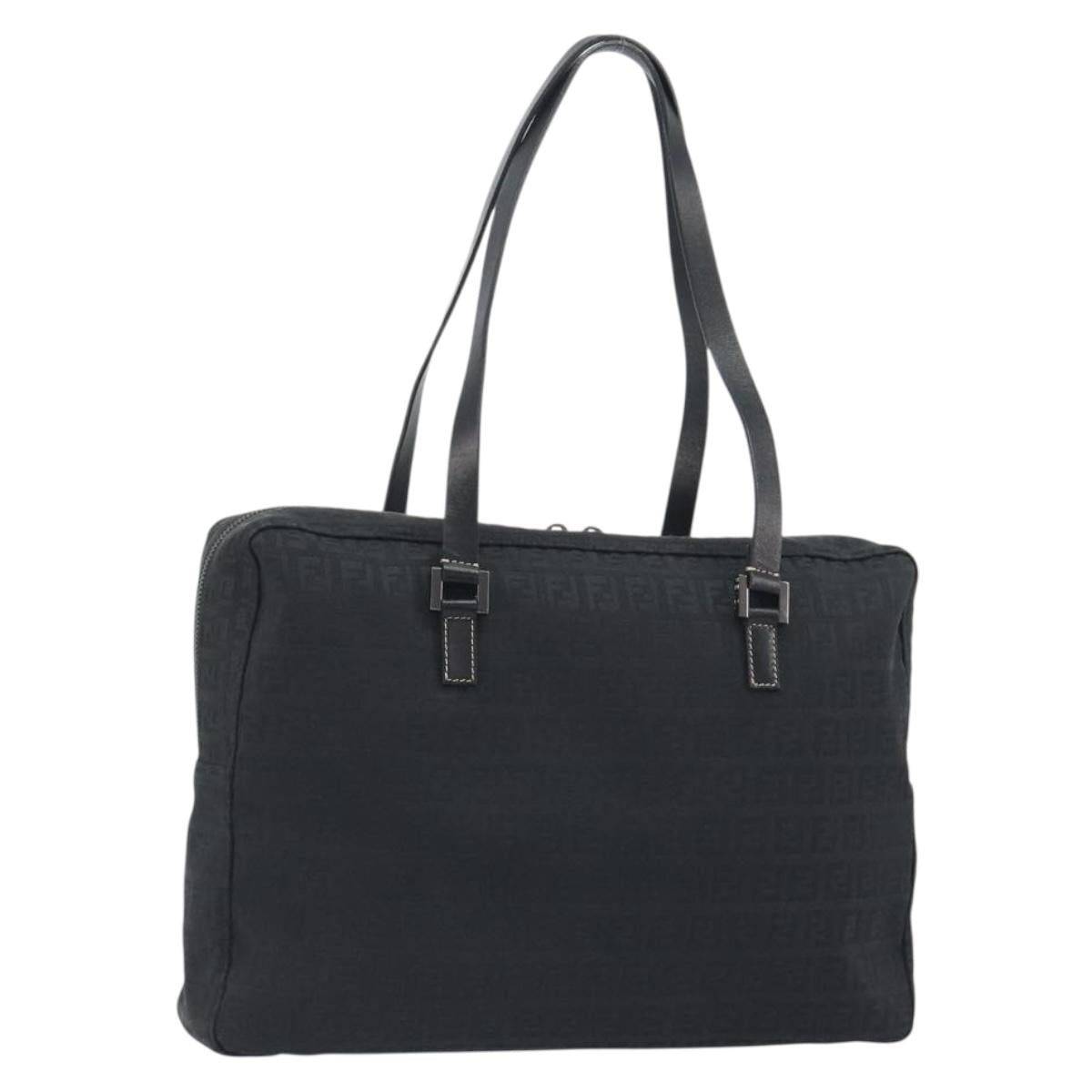 FENDI Zucchino Canvas Hand Bag Black Silver 8BH031 Auth ki6737