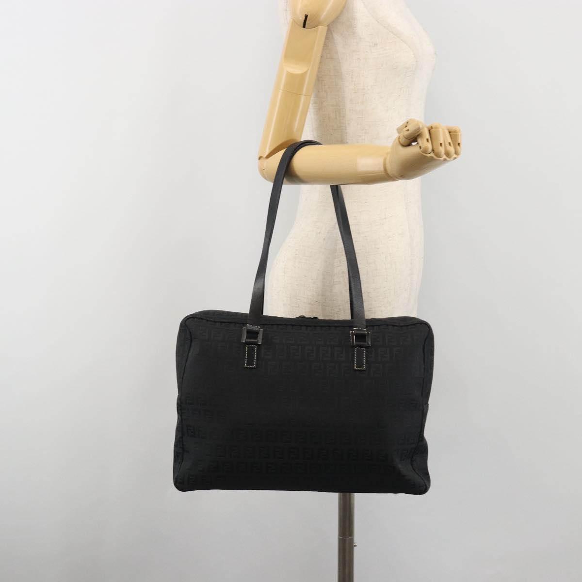FENDI Zucchino Canvas Hand Bag Black Silver 8BH031 Auth ki6737
