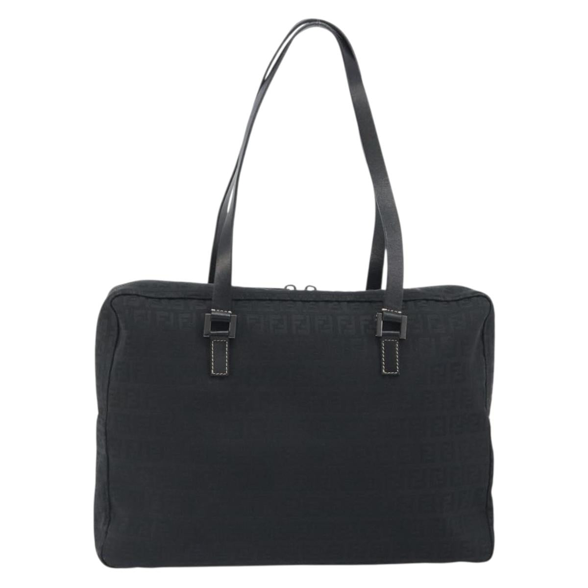FENDI Zucchino Canvas Hand Bag Black Silver 8BH031 Auth ki6737
